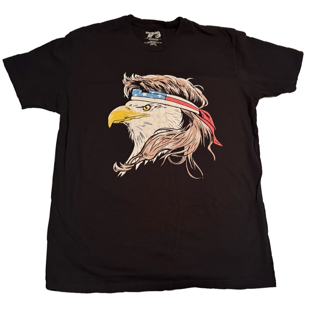American AF Men’s Black Shirt Patriot Eagle Flag Headband size Large